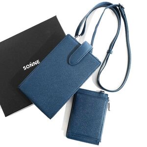 ■SONNE ゾンネ 定価2万 CLAUDIO エンボスレザー iPhone対応 スマホショルダー ショルダーバッグ 2連タイプ SOX018 NVY 1 ▲019▼bus055so