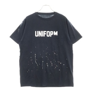 UNIFORM EXPERIMENT ユニフォームエクスペリメント クルーネック プリント 半袖カットソー Tシャツ ネイビー