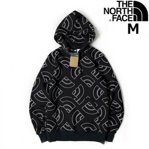 1円～!売切!【正規新品】THE NORTH FACE◆ALL OVER PRINT HOODIE パーカー US限定 裏起毛 ハーフドームロゴ 男女兼用(M)黒 総柄181130-35