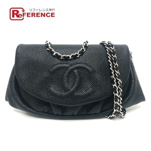 美品 CHANEL シャネル A40033 ハーフムーン チェーンウォレット ショルダーバッグ ブラック レディース【中古】