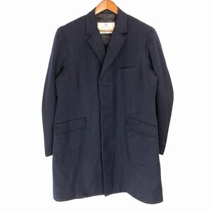 70年代 イングランド製 Aquascutum アクアスキュータム ウール ギャバジン コート ヴィンテージ ネイビー (メンズ 44R) 中古 古着 P1792