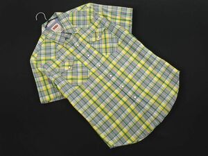 ネコポスOK LEVI’S リーバイス ウエスタンデザイン チェック 半袖 シャツ sizeS/グレーｘ黄ｘ緑 ■◆ ☆ efa3 メンズ