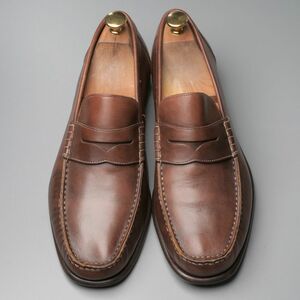 W1627//イタリア製*サントーニ/Santoni*メンズ10D/コインローファー/ペニーローファー/レザースリッポン/革靴/茶/ブラウン