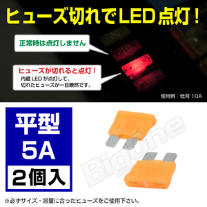 BigOne 切れたら光って知らせる インジケーター 内蔵 2個セット 平型 ヒューズ 5A ATP LED