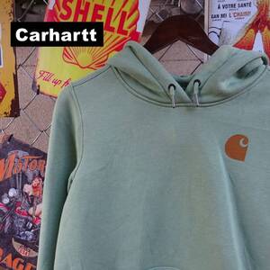 Carhartt カーハート RELAXED FIT パーカー S サイズ プルオーバー ワンポイント スリーブ ロゴ プリント グリーン 緑 10364