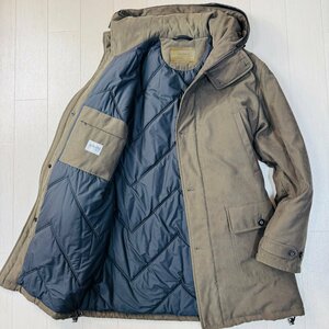 美品/50 XL相当★アルマーニ/ARMANI COLLEZIONI フーデットコート ミリタリー ジャケット ベロア調 レザーパイピング 革 中綿 メンズ