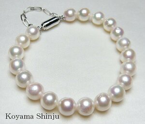 新品★小山真珠★１円～人気商品！美色カラー！大珠8.0-8.5ミリ！あこや本真珠パールブレスレット