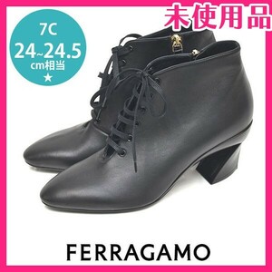 新品未使用品 サルヴァトーレフェラガモ Salvatore Ferragamo ANTILA レースアップ ショートブーツ ブーティー 7C(約24-24.5cm) sh24-1082