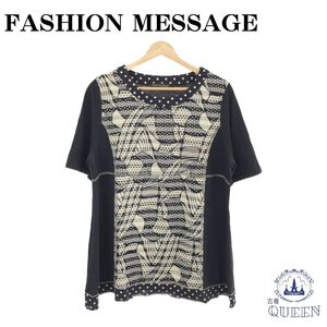 【訳アリ】 FASHION MESSAGE ファッション メッセージ トップス カットソー 半袖 ドット柄 レディース ブラック 901-3607 送料無料 古着