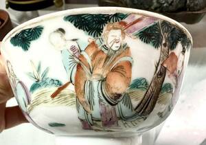 中国 清代 粉彩 和合 茶碗 古玩骨董 色絵 染付 古美術 