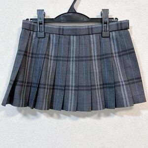 1円 〜 制服 グレー・青 チェック柄 マイクロミニスカートW71 丈29 冬用 大きいサイズ