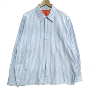レッドキャップ RED KAP シャツ ワイシャツ 長袖 ストライプ スナップボタン 胸ポケット 青 ブルー L メンズ