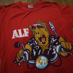 80s USA製 ALF Tシャツ M レッド アルフ 半袖 プリント ムービー キャラクター シングルステッチ ヴィンテージ