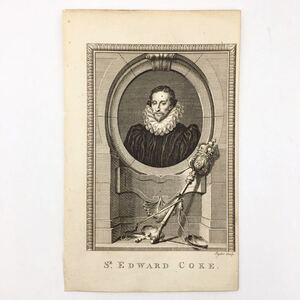 【銅版画】 エドワード・コークの肖像画　Thomas Ryder　1778　イギリス　挿絵　The Copper Plate Magazine　アンティーク　博物画