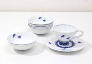 U1047-41 伊万里鍋島焼 畑萬 剣崎紋 茶器 6点 鳥 工芸品/陶芸/陶磁器 食器/和食器 カップ/ソーサー/湯呑 来客/茶会