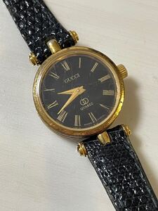 GUCCI グッチ 本物 シェリーライン クォーツ 2針 レディース腕時計 ローマン ゴールドカラー 動作未チェック現状販売