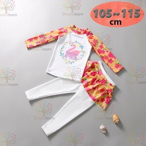 ラッシュガード 水着 上下セットアップ ピンク【XL】105-115cm 子供服 女の子 レギンス 長袖 ズボン 日よけ ビキニ 海 プール swi-107