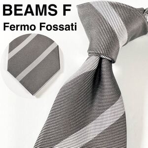 ビームスエフ(BEAMS F) フェルモフォサッティ 別注 ストライプ柄 ネクタイ ハンドメイド グレー イタリア製 シルク 日本製 ブランド メンズ