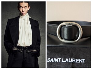 新品 saint laurent paris 23aw ベルト サンローランパリ アンソニーヴァカレロ オーバルバックル レザーベルト 85 ysl 革ベルト