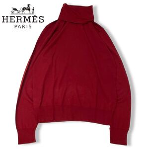 21 国内正規品 HERMES エルメス WOOL KNIT SWEATER ウール ニット セーター タートルネック トップス バーガンディー イタリア製 メンズ