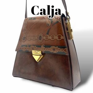 Calja レザー 手作り ショルダーバッグ　オールレザー　ビンテージ　美品