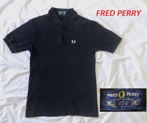 英国製FREDPERRYフレッドペリーポロシャツ黒40★鹿の子モッズイングランド製