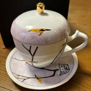 Tai Hwa 陶器 コーヒー カップ セット 蓋付き ホーム アート 花と鳥カップ ソーサー 