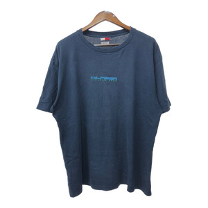 90年代 USA製 TOMMY HILFIGER トミーヒルフィガー 半袖Ｔシャツ ロゴ ネイビー (メンズ XL) 中古 古着 Q6513