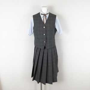 1円 ベスト チェックスカート 紐タイ 上下4点セット カンコー 夏物 女子 学生服 中学 高校 制服 中古 ランクB EY8376