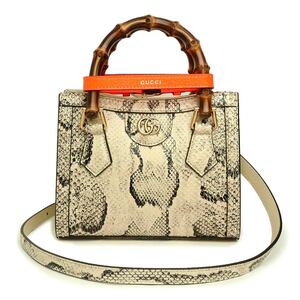 （新品・未使用品）グッチ GUCCI ダイアナ ミニ トート 2way ショルダー ハンドバッグ 斜め掛け バンブー パイソン ベージュ 655661