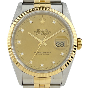 ロレックス ROLEX デイトジャスト 10Pダイヤ 16233G 腕時計 SS YG ダイヤモンド 自動巻き シャンパンゴールド メンズ 【中古】