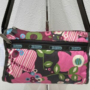 □44-2088　LeSportsac レスポートサック　ショルダーバッグ　斜め掛けバッグ　小さめ　ミニ　レディース　花柄　ブラウン　ピンク　軽量