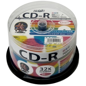 HI DISC CD-R 700MB 50枚スピンドル 音楽用 32倍速対応 白ワイドプリンタブル HDCR80GMP50 /l