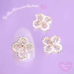 Cz Clover jewelry parts gold 2P *♥︎·₊