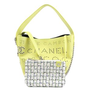 シャネル CHANEL ハンドバッグ ショルダーバッグ レザー グリーンイエロー e59376a