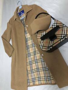 希少品極美品☆BURBERRY BLUELABEL バーバリー ブルーレーベル ふわふわアンゴラ ロングコート ノバチェック キャメル 38 M