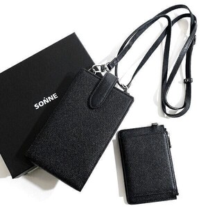 □SONNE ゾンネ 定価2万 CLAUDIO エンボスレザー 牛革 iPhone対応 スマホショルダー ショルダーバッグ 2連 SOX018 BLK 2 ▲019▼bus054so