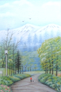 色鉛筆画 ネコポスサイズ 風景画　絵画 145×220