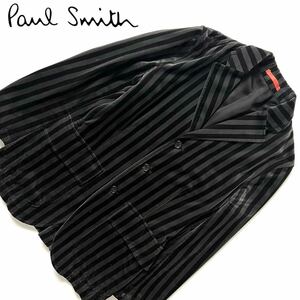【送料無料】Paul Smith ポールスミス　ストライプ柄　ベロア　テーラードジャケット　メンズ　ブラック　グレー　黒　M ベルベット