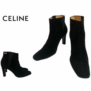 CELINE PARIS VINTAGE セリーヌ パリス ヴィンテージ 90s MADE IN ITALY スエードレザー ロゴ金具付 サイドゴアヒールブーツ アーカイブ