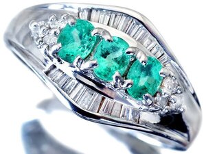 1円～【ジュエリー極】爽やかエメラルドグリーン！良質天然エメラルド0.52ct＆ダイヤモンド0.32ct 高級Pt900リング w4895oolm【送料無料】