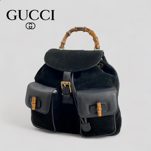 ■GUCCI グッチ■ バンブー バックパック リュックサック スウェードレザー オールドグッチ 大容量 ブラック