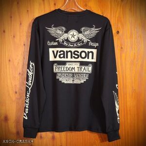 VANSON ドライ長袖Tシャツ ACVL-904 ブラック×オフホワイト【XXLサイズ】バンソン 当店別注 吸汗速乾 抗菌防臭 UVカット バイカー