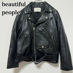 【入手困難 極美品】beautiful people ビューティフルピープル ダブルライダース 羊革 レザー ブラック 140 S