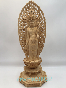 新作 総檜材 木彫仏像 仏教美術 精密細工 仏師で仕上げ品 切金 十一面観音菩薩立像 高さ38cm