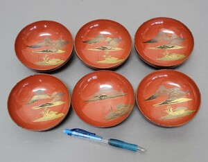 即決　木製 蒔絵　盃　椀　6点まとめて（検索　漆器 菓子椀 朱塗 輪島塗　アンティーク　インテリア　コレクション　s5.2/1389