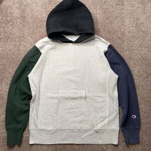 チャンピオン Champion リバースウィーブ パーカー クレイジーパターン グレー ブラック XL 復刻 スウェット プルオーバー 目無し 無地