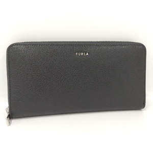 【中古】FURLA ラウンドファスナー長財布 PVCコーティング ブラック