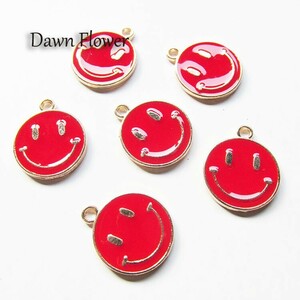 【D-0632】9pcs　スマイル　20×16mm　レッド　チャーム　ハンドメイドパーツ