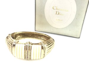 クリスチャン・ディオール　Christian　Dior ヴィンテージ　デザイン　バングル ラインストーン　ホワイト/ゴールド　重量感あり　YAS-5980